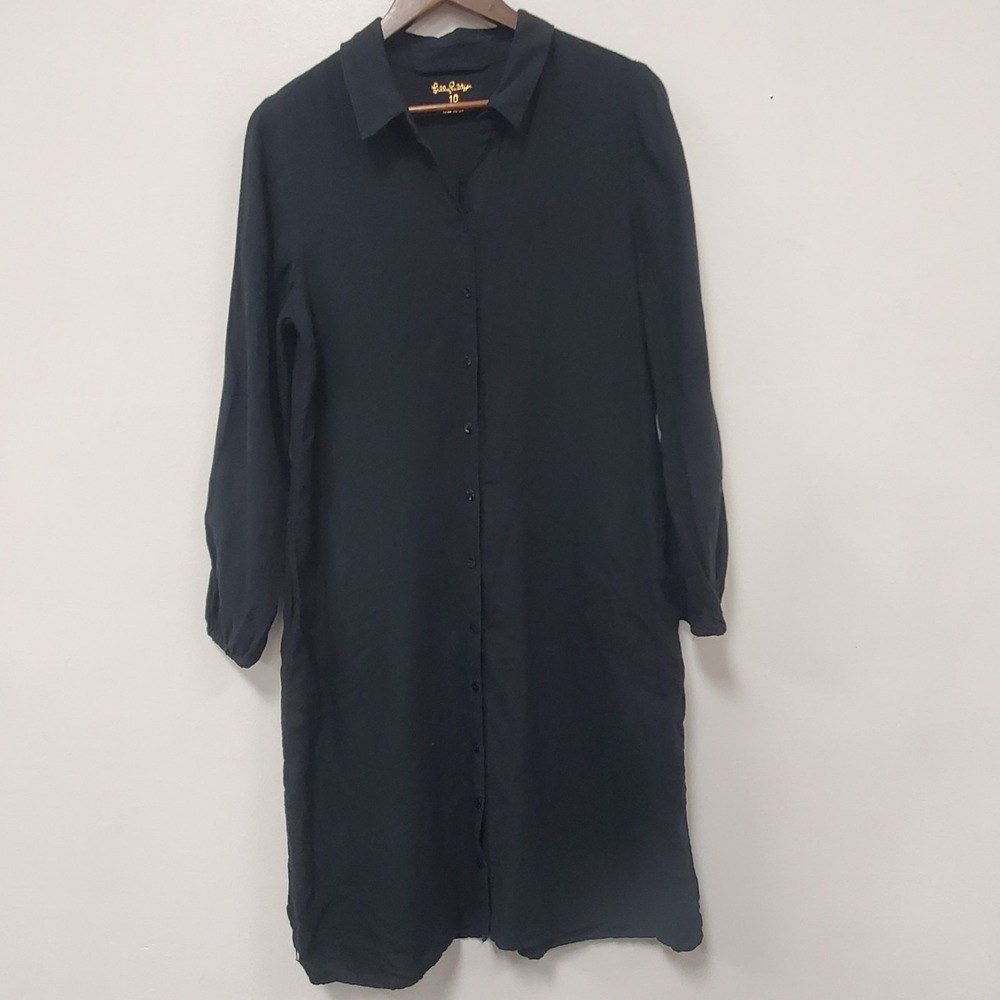 Lilly Pulitzer Bethanne Linen Shirt Dress Size 10 Knee Button Long Sleeve Preppy